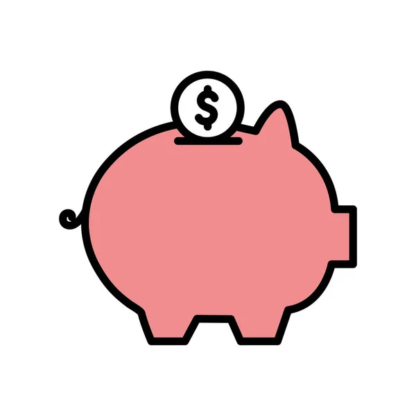 Dinheiro isolado linha de porco e moeda e design de vetor ícone de estilo de preenchimento — Vetor de Stock