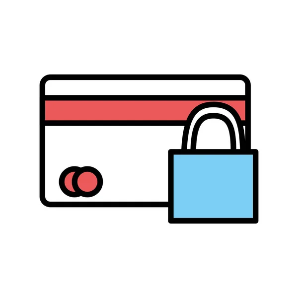Cartão de crédito isolado e linha de cadeado e design de vetor ícone de estilo de preenchimento — Vetor de Stock