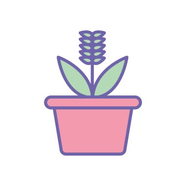 Saksı çizgisi içinde izole edilmiş çiçek ve biçim ikonu vektör tasarımını doldur