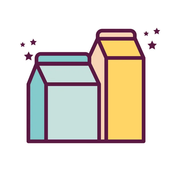 Ligne de boîtes à lait isolées et design vectoriel icône de style de remplissage — Image vectorielle