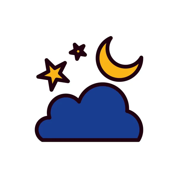 Nuage isolé lune et étoiles ligne et style de remplissage icône conception vectorielle — Image vectorielle