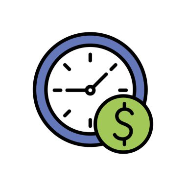 İzole edilmiş saat ve dolar düğme hattı ve biçim ikon vektör tasarımını doldur