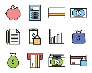 İzole para hattı ve biçim simgesi set vektör tasarımı