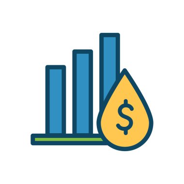 Petrol damlası ve bilgi çubukları içindeki izole dolar biçim ikon vektör tasarımını doldurur