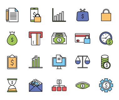 İzole para hattı ve biçim simgesi set vektör tasarımı