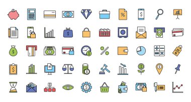 İzole para hattı ve biçim simgesi set vektör tasarımı