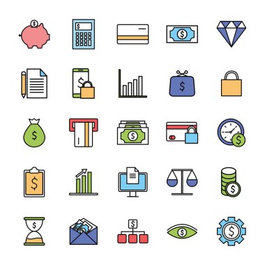 İzole para hattı ve biçim simgesi set vektör tasarımı