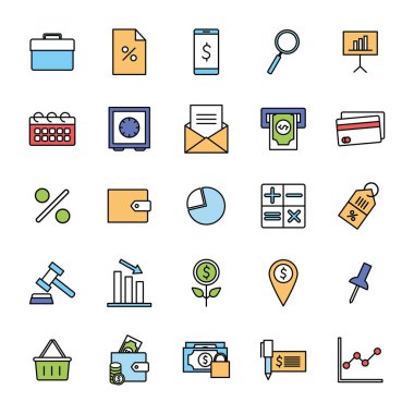 İzole para hattı ve biçim simgesi set vektör tasarımı