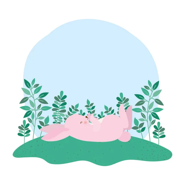 Cute rabbit cartoon with leaves vector design — Stock Vector