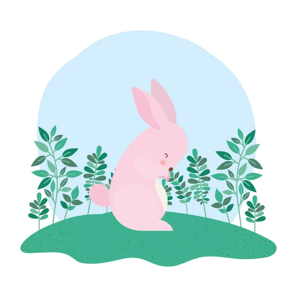 나뭇잎 벡터 디자인의 귀여운 토끼 만화 — 스톡 벡터