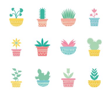 Tencereler içindeki izole bitkiler gradyan biçim ikonu vektör dizaynını engeller