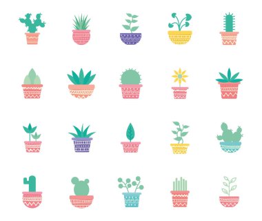 Tencereler içindeki izole bitkiler gradyan biçim ikonu vektör dizaynını engeller