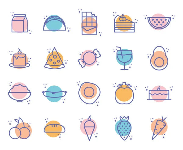 Diseño de vector de conjunto de iconos de estilo de línea de bloque de alimentos aislados — Vector de stock