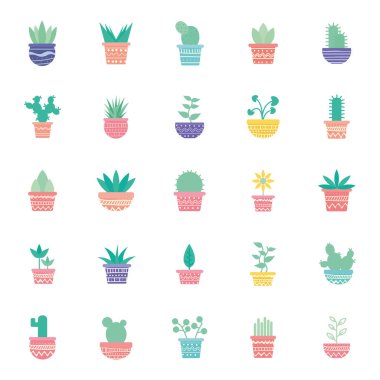 Tencereler içindeki izole bitkiler gradyan biçim ikonu vektör dizaynını engeller