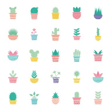 Tencereler içindeki izole bitkiler gradyan biçim ikonu vektör dizaynını engeller