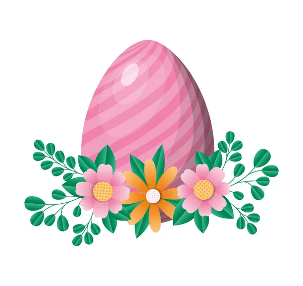 Happy easter egg with flowers and leaves vector design — Stock Vector