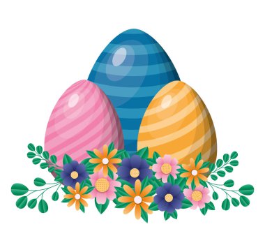 Çiçekli ve vektör tasarımlı mutlu paskalya yumurtaları