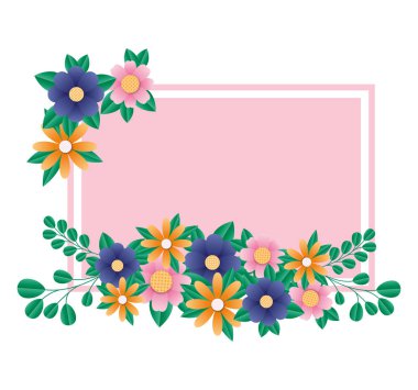 Yaprak çerçeve tasarımı ile yalıtılmış doğal çiçekler