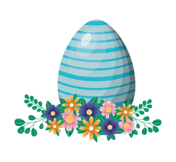 Happy easter egg with flowers and leaves vector design — Stock Vector