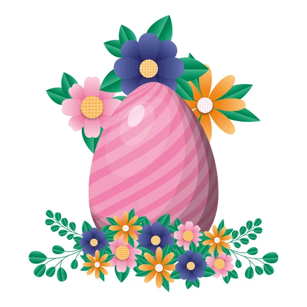 Счастливая пасхальное яйцо с цветами и листья векторный дизайн — стоковый вектор