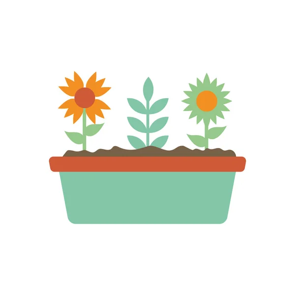 Isolated natural flowers inside pot flat style icon vector design — 스톡 벡터