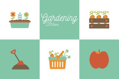 5 gardening flat style icon set vector design