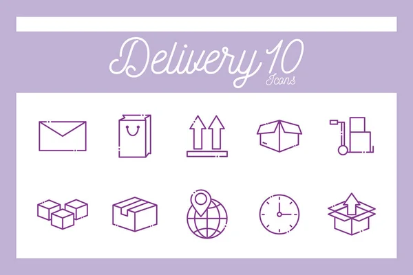 Isolated 10 delivery line style icon set vector design — Stockvektor