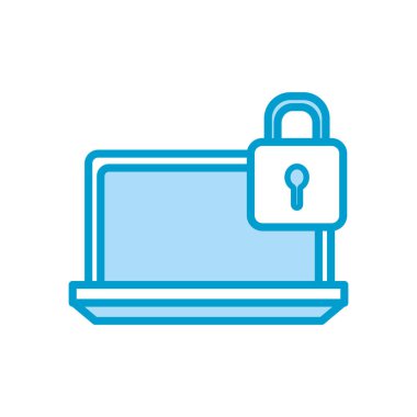Isolated padlock and laptop line and fill style icon vector design