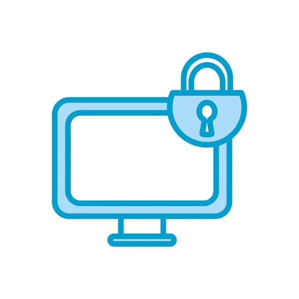 Isolated padlock and computer line and fill style icon vector design — Διανυσματικό Αρχείο