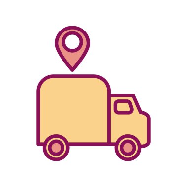 Isolated delivery truck and gps mark line and fill style icon vector design