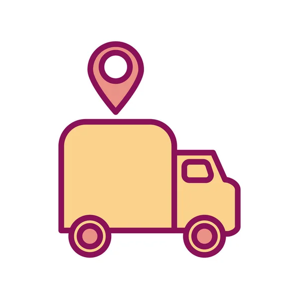 Camion de livraison isolé et GPS marquent la ligne et le style de remplissage icône conception vectorielle — Image vectorielle