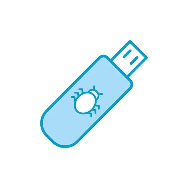 Isolated bug inside usb line and fill style icon vector design — Stockový vektor