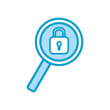 Isolated padlock inside lupe line and fill style icon vector design