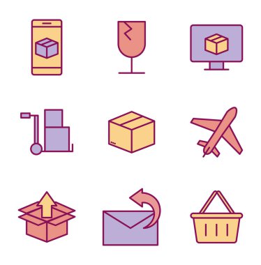 Isolated delivery line and fill style icon set vector design