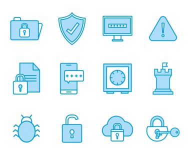 Isolated security line and fill style icon set vector design