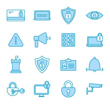 Isolated security line and fill style icon set vector design