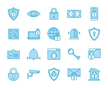 Isolated security line and fill style icon set vector design