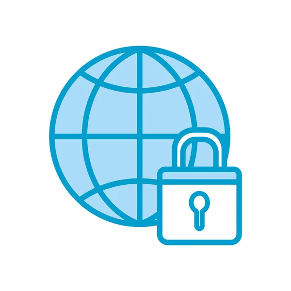 Isolated padlock and global sphere line and fill style icon vector design — Wektor stockowy