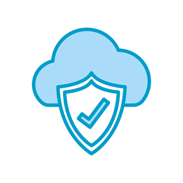 Isolated check mark inside shield and cloud line and fill style icon vector design — Wektor stockowy