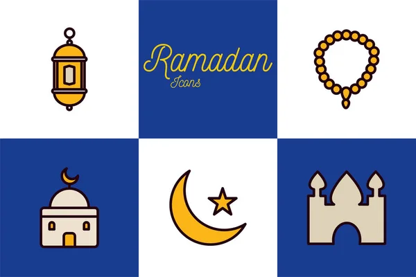 Linha Ramadan e design de vetor conjunto de ícones de estilo de preenchimento — Vetor de Stock