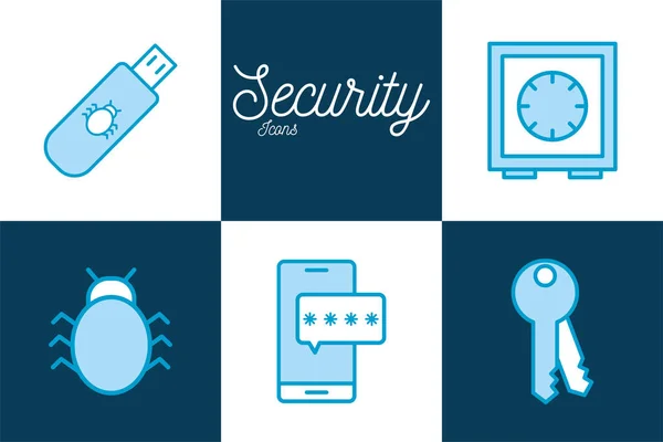 Isolated security line and fill style icon set vector design — Wektor stockowy