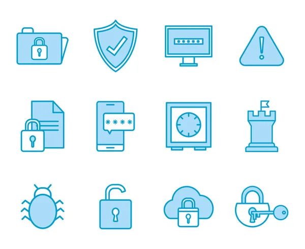 Isolated security line and fill style icon set vector design — Stockový vektor