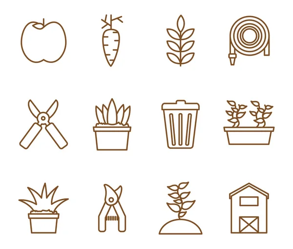 Isolated gardening line style icon set vector design — ストックベクタ