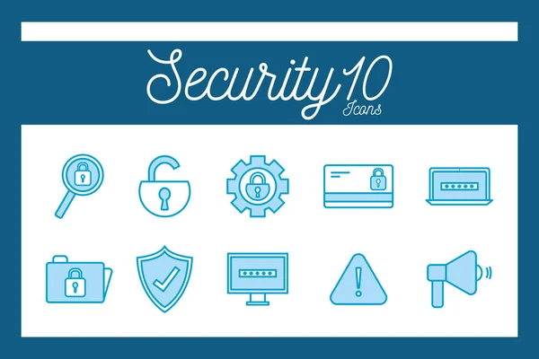 Isolated 10 security line and fill style icon set vector design — Stockový vektor