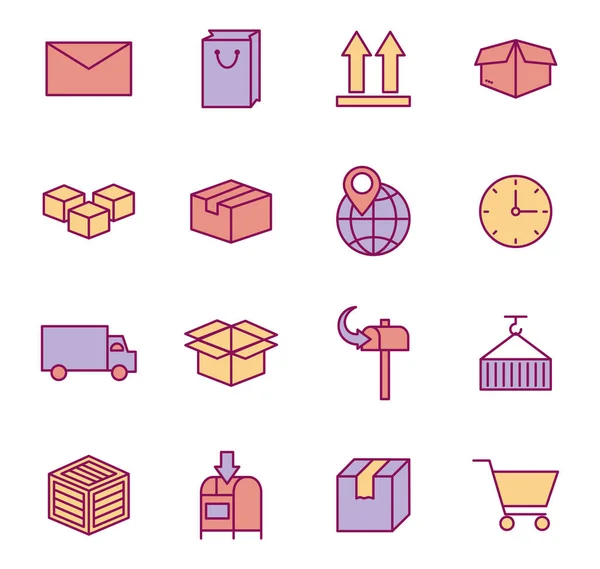 Isolated delivery line and fill style icon set vector design — Wektor stockowy