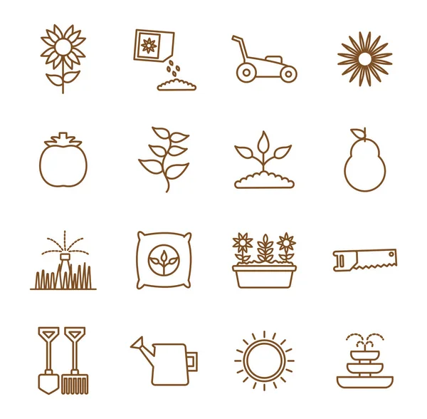 Diseño vectorial conjunto de iconos de estilo de línea de jardinería aislada — Archivo Imágenes Vectoriales