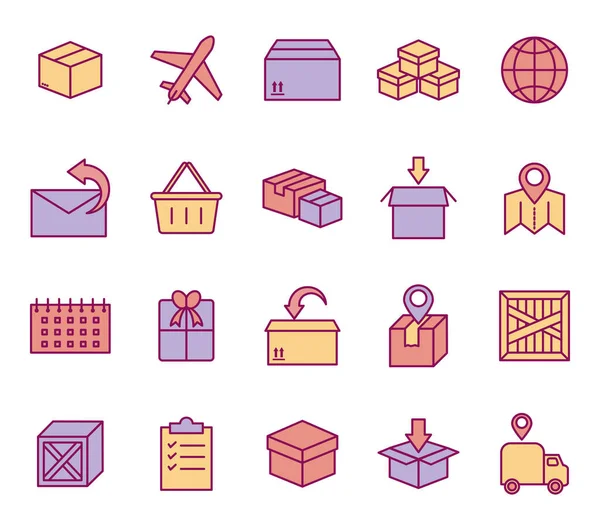 Isolated delivery line and fill style icon set vector design — Wektor stockowy