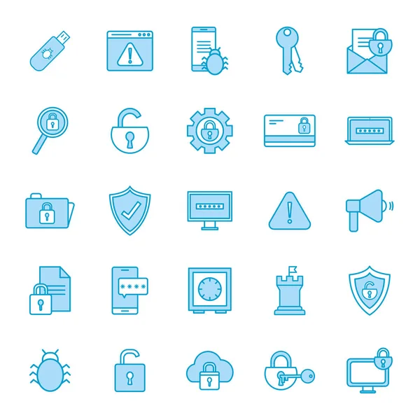 Isolated security line and fill style icon set vector design — Stok Vektör