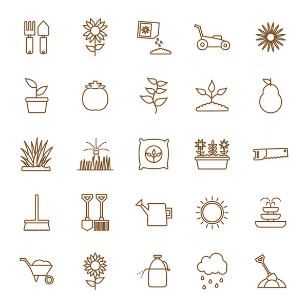 Diseño vectorial conjunto de iconos de estilo de línea de jardinería aislada — Archivo Imágenes Vectoriales