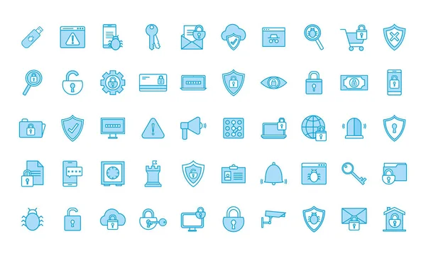 Isolated security line and fill style icon set vector design — ストックベクタ